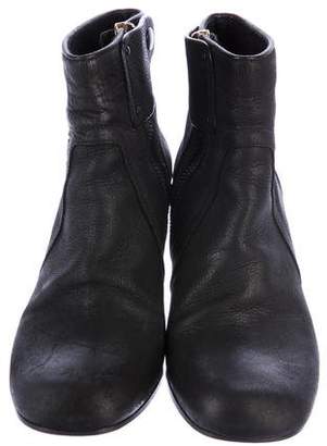 Rick Owens Leather Round-Toe Ankle Boots