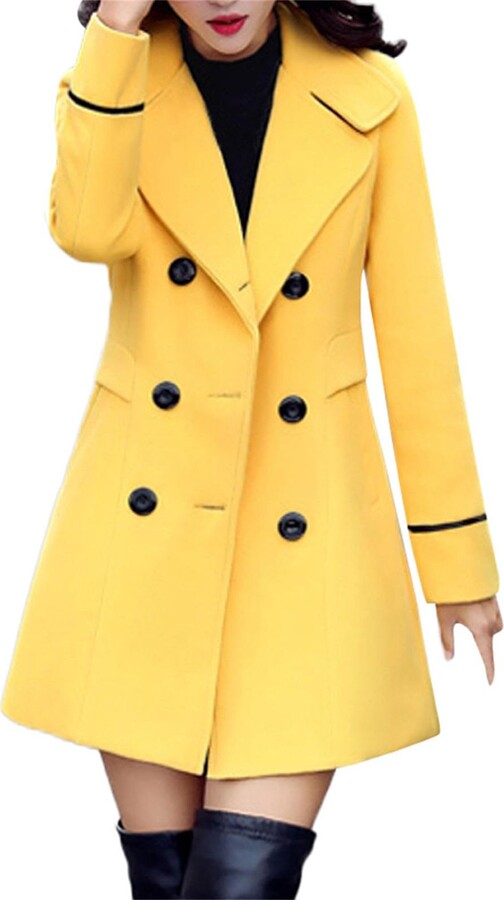 OCCOKO Women Coat Solid Color Wool Coat MidLength Coat Winter Coat