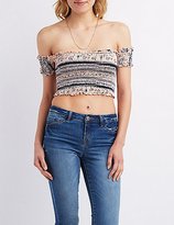 Thumbnail for your product : Charlotte Russe Shirred Off-the-Shoulder Crop Top