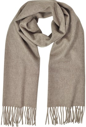 Mila Schon Cashmere and Wool Brown Fringed Long Scarf