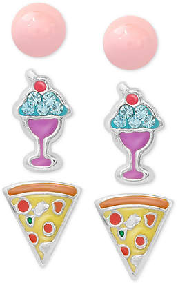 Macy's Children's 3-Pc. Set Enamel Food Stud Earrings in Sterling Silver