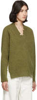 Thumbnail for your product : Maison Margiela Green Destroyed V-Neck Sweater