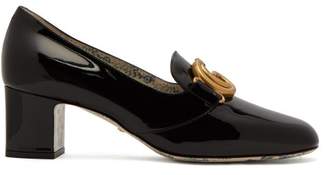 Gucci Gg Marmont Patent Leather Block Heel Loafers - Womens - Black