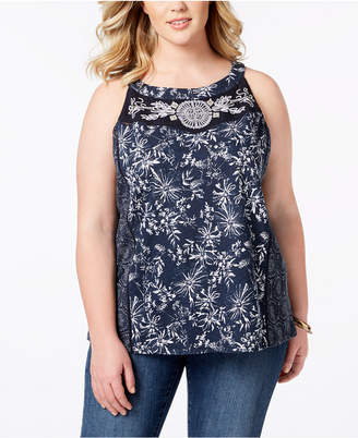 Style&Co. Style & Co Plus Size Cotton Mixed-Print Sleeveless Top, Created for Macy's