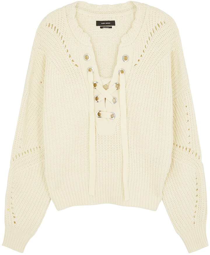 Isabel Marant Laley cream lace-up cotton-blend jumper - ShopStyle Sweaters