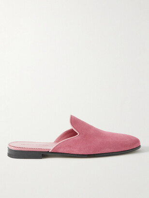 Manolo Blahnik Miriomu Leather-Trimmed Suede Backless Loafers