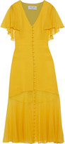 Thumbnail for your product : Prabal Gurung Fluted Chiffon-paneled Silk-crepe Midi Dress