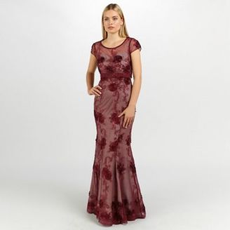 Ariella London Claret nude clair embellished lace long dress