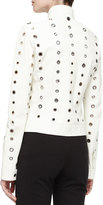Thumbnail for your product : Michael Kors Grommet Detailed Leather Moto Jacket, Optic White