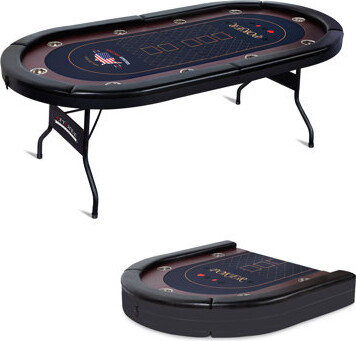 RayChee 86'' 10-Player Pine Poker Table Foldable, Folding Texas Holdem Poker Table with Padded Rails and Cup Holders