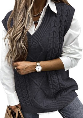 Vancavoo Women Sweater Vest V-Neck Knitted Women's Sleeveless Pullover  Solid Color Split Side Loose Jumper Ladies Gilet Tops Streetwear Knitwear  Stylish Vintage Waistcoats Clothes(Dark Gray - ShopStyle