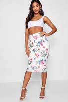 Thumbnail for your product : boohoo Leah Summer Floral Scuba Midi Skirt