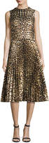 Thumbnail for your product : RED Valentino Sleeveless Leopard-Print Pleated Dress, Nero