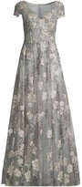 Thumbnail for your product : Mac Duggal Cap-Sleeve Floral A-Line Gown