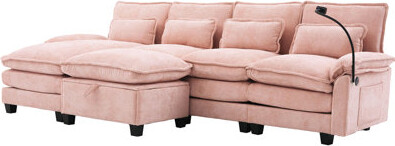 Latitude Run U Shape Sectional  Chenille High - Density Sponge And Rebound Spring Cushion Solid Wood Frame + Type C Charging Removable Storage With Hidden Spa