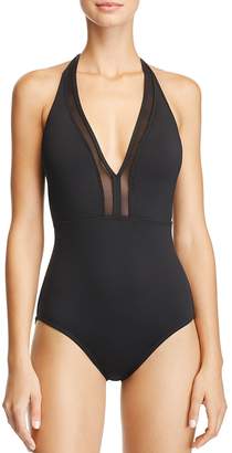 Tommy Bahama Mesh Plunge Halter One Piece Swimsuit