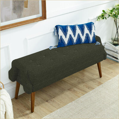 Mercer41 Accent Bench, Modern 43.5” Looped Yarn Fabric with Soft Cushion, Rubber Wood Legs for Living Room Bedroom Entrance | Looped Yarn