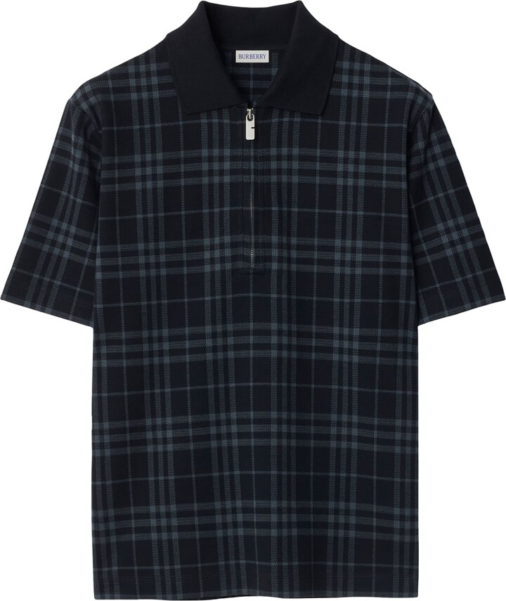 Burberry Check Zip-Up Polo Shirt