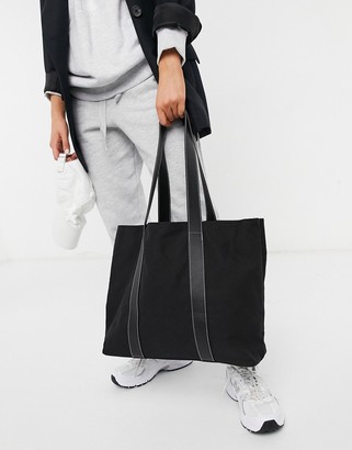 Black Leather-Look Logo Tote Bag