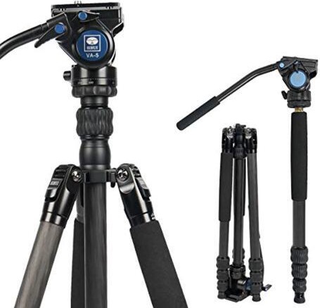 Sirui 2-In-1 Traveler Series Carbon Fiber Video Tripod With Va-5 Fluid Head For Cameras, Monopod Conversion, 6.61lbs Load Capacity, 62.6inch,...