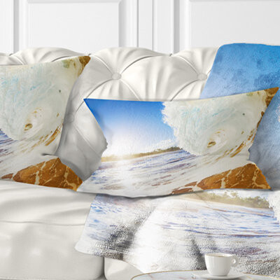 Design Art Crashing Sandy Ocean Waves - Sea & Shore Printed Throw Pillow