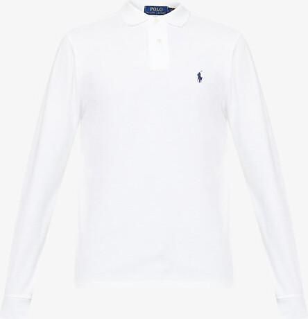 Polo Ralph Lauren Mens Newport Navy Long-Sleeved Logo-Embroidered Custom Slim-Fit Cotton-Piqué Polo Shirt L