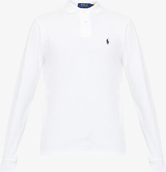 Polo Ralph Lauren ens Polo Black Long-sleeved Logo-embroidered Custom Slim-fit Cotton-piqué Polo Shirt