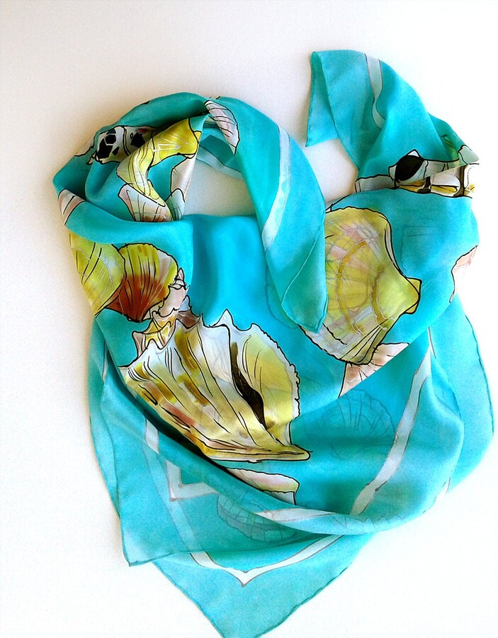 Etsy Hand-Painted Silk Scarf Square Wrap 35x35\