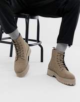 Thumbnail for your product : ASOS Design DESIGN lace up boot in stone faux suede with raised chunky sole