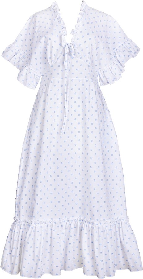 Lisa the Label Kimono Ruffle Dress Blue Spot Cotton