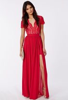 Thumbnail for your product : Missguided Red Lace Maxi Dress With Double Split