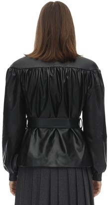 Ruffled Faux Leather Jacket W/ Belt