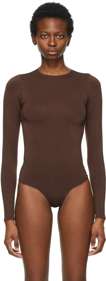SKIMS Brown Essential Thong Long Sleeve Bodysuit - ShopStyle
