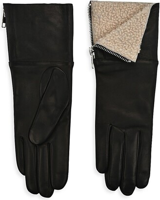 Carolina Amato Touch Tech Leather & Shearling Gloves