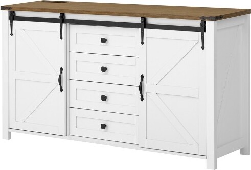 DexmalleFarmhouseStorageSideboardCabinetwithSlidingBarnDoorsandPowerOutlet,White