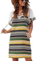 Thumbnail for your product : Ranhkdn Women's Summer Ethnic Style Lace Splicing Printed Summer Shift Dress Yellow
