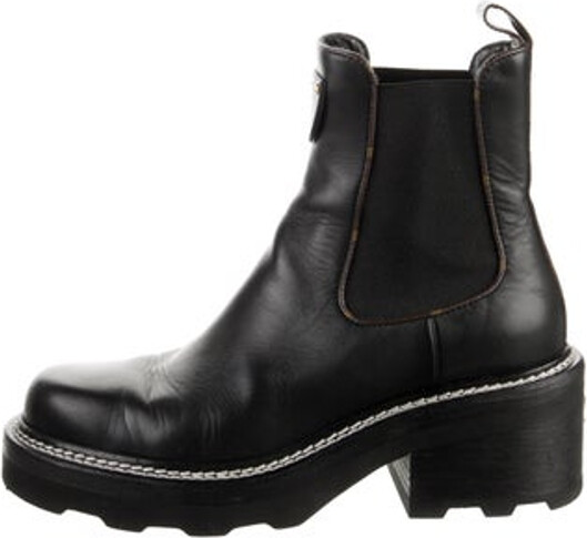 Louis Vuitton Leather Ankle Chelsea Boots Black Monogram Round-Toes Platform Includes Dust Bag Designer