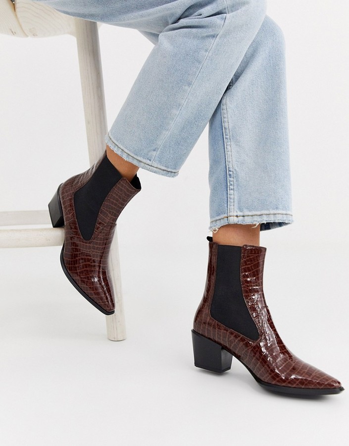 Vagabond Betsy leather kitten heel ankle boots in brown croc - ShopStyle  Clothes and Shoes