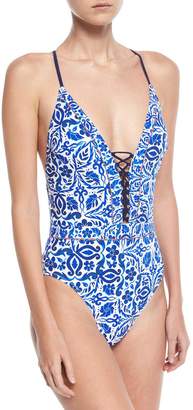 Nanette Lepore Talavera Lace-Up One-Piece Swimsuit
