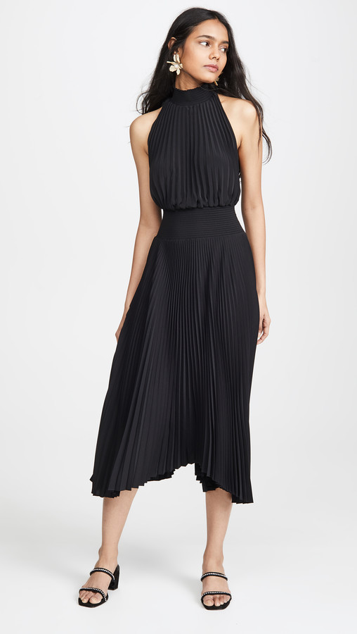 alc renzo metallic pleated dress