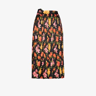 Commission Fanny Pleated Floral-print Satin-jacquard Midi Skirt in White Womens Clothing Skirts Mid-length skirts 