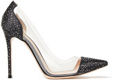 Thumbnail for your product : Gianvito Rossi Crystal-embellished Paneled Satin And Pvc Pumps