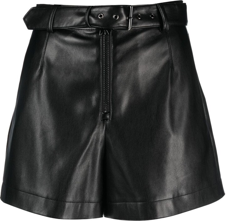 New Look belted faux leather shorts in black