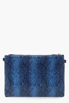 boohoo Faux Python Snake Clutch With Chain