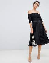 Thumbnail for your product : Chi Chi London lace top midi dress with pleated skirt in black