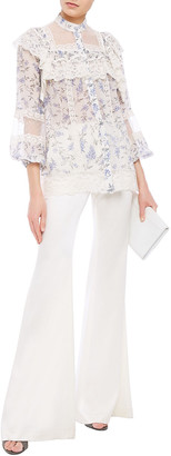 Zimmermann Lace and point d'esprit-trimmed floral-print crepe de chine blouse