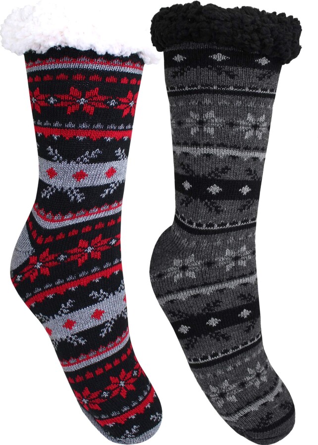 TeddyTs Men's Thermal Fairisle Lounge Slipper Socks With Grippers (2