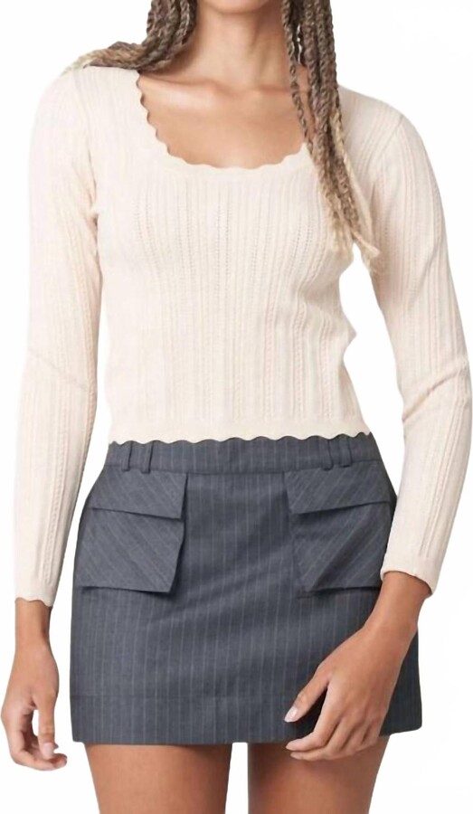 FIND ME NOW Tati Scalloped Sweater In Antique White