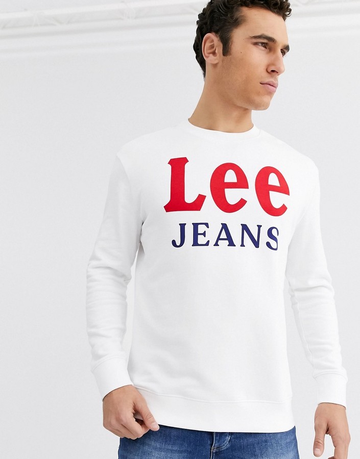Lee Jeans sweatshirt with big logo in white - ShopStyle