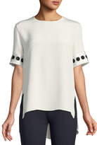 Thumbnail for your product : Adam Lippes Round-Neck Short-Sleeve High-Low Silk Crepe T-Shirt w/ Ribbon Cuffs